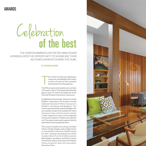 West Coast Homes & Design Magazine - Ovation Awards
