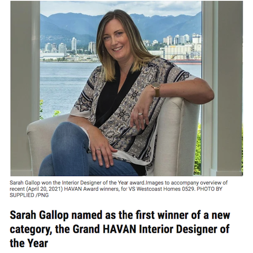 Vancouver Sun - Sarah Gallop, HAVAN Interior Designer of the Year