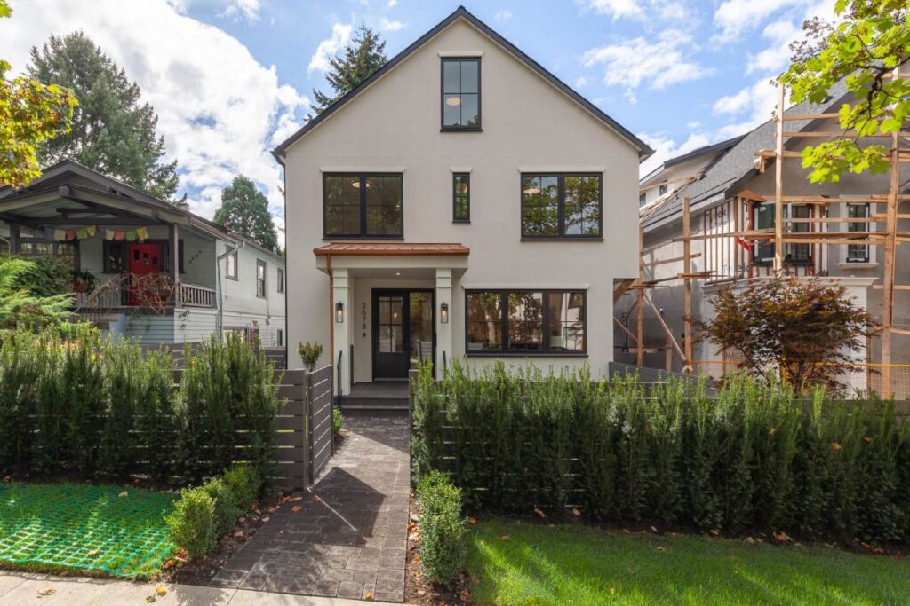 A newly constructed duplex in Vancouver's Kitsilano neighbourhood includes character house charm with a contemporary design.