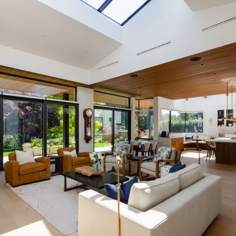 Open-concept living space with architecture designed around the interior layout